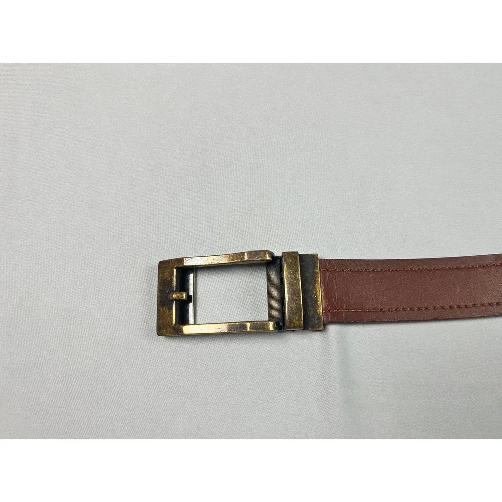 Mio Marino Linxx Brown Genuine Leather Ratchet Belt Antique Brass Buckle 59.5 In